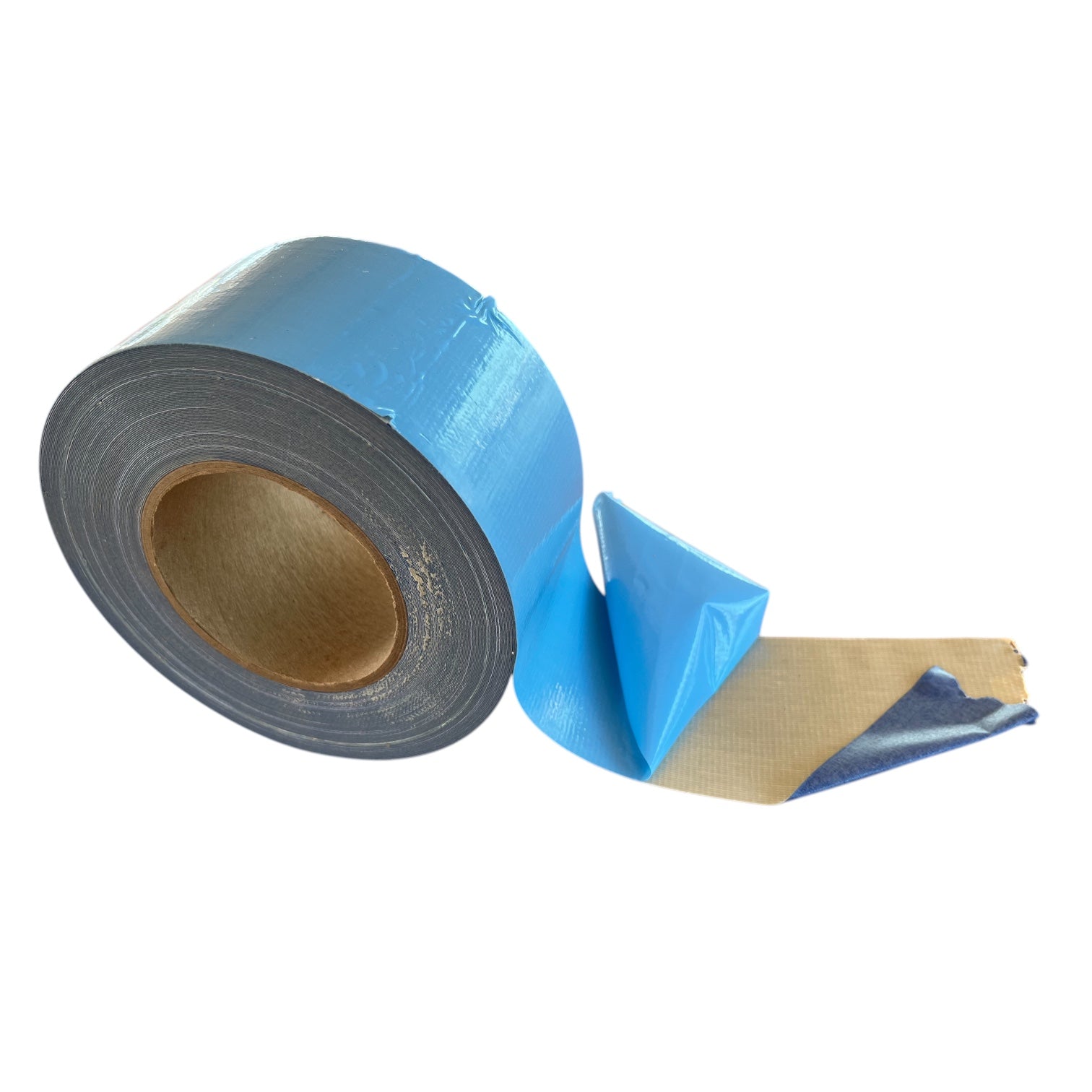 Blue duct tape roll, durable, waterproof, ideal for repairs and crafting projects.